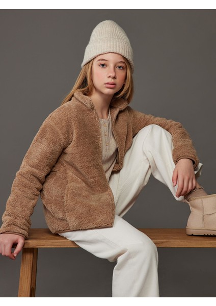 Yeni Sezon Dik Yaka Pelüş Kız Çocuk Fermuarlı Hırka