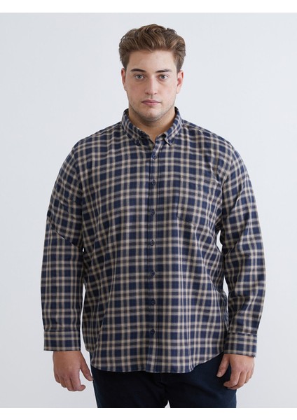 Yeni Sezon Büyük Beden Regular Fit Uzun Kollu Ekose Gabardin Erkek Gömlek