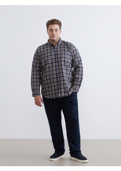 Yeni Sezon Büyük Beden Regular Fit Uzun Kollu Ekose Gabardin Erkek Gömlek fiyatları