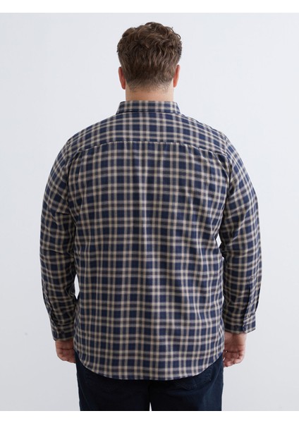 Yeni Sezon Büyük Beden Regular Fit Uzun Kollu Ekose Gabardin Erkek Gömlek fırsatları