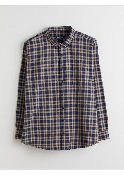 Yeni Sezon Büyük Beden Regular Fit Uzun Kollu Ekose Gabardin Erkek Gömlek indirimleri