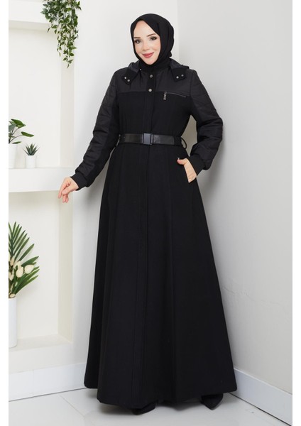 Kışlık Kaşe Kadın Siyah Manto Genç Spor Büyük Beden 58003