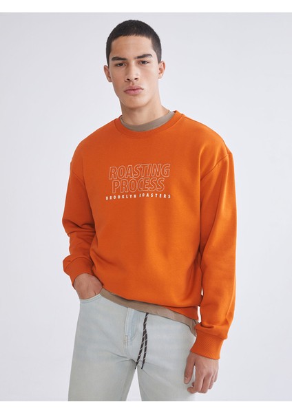 Yeni Sezon Bisiklet Yaka Baskılı Erkek Kalın Sweatshirt