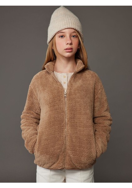 Yeni Sezon Dik Yaka Pelüş Kız Çocuk Fermuarlı Hırka modelleri