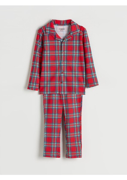Yeni Sezon Gömlek Yaka Ekose Erkek Çocuk Pijama Takımı