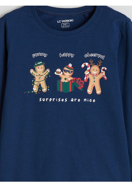 Yeni Sezon Bisiklet Yaka Yılbaşı Temalı Erkek Çocuk Pijama Takımı modelleri