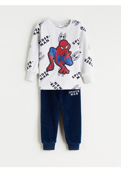 Yeni Sezon Bisiklet Yaka Spider-Man Nakışlı Kadife Erkek Çocuk Pijama Takımı