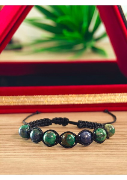 Makrome Bileklik El Yapımı Doğaltaş Makrome Örme Bileklik Akik Taşı, Lapis Taşı, Hematit Taşı