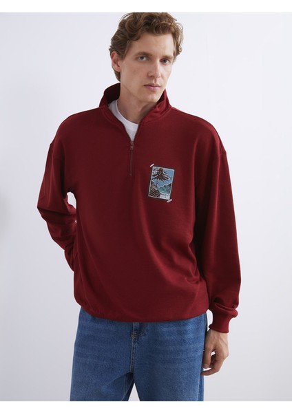 Yeni Sezon Dik Yaka Baskılı Erkek Sweatshirt