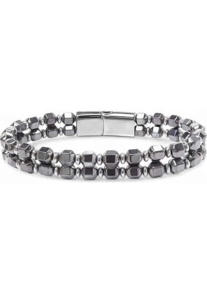 Erkek Çelik Halatlı Elmas Kesim Hematit Bileklik