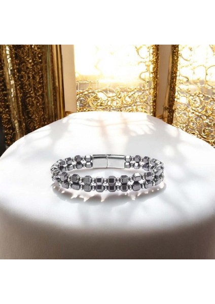 Erkek Çelik Halatlı Elmas Kesim Hematit Bileklik modelleri