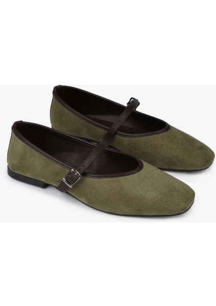Kadın Lunel Yağ Yeşili Süet Babet
