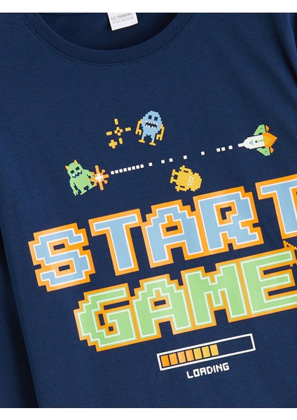 Yeni Sezon Bisiklet Yaka Baskılı Erkek Çocuk Pijama Takımı modelleri