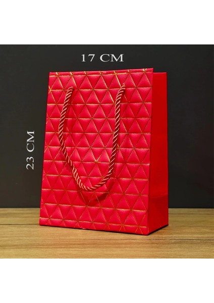 Küçük Boy Kırmızı Gold Renkli Karton Çanta