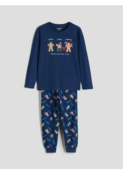 Yeni Sezon Bisiklet Yaka Yılbaşı Temalı Erkek Çocuk Pijama Takımı