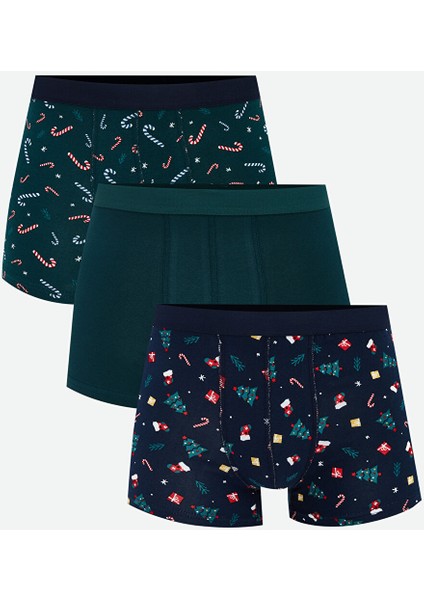 Yeni Sezon Standart Kalıp Yılbaşı Temalı Erkek Boxer 3'lü