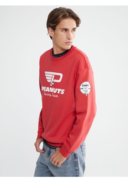 Yeni Sezon Bisiklet Yaka Snoopy Baskılı Erkek Sweatshirt