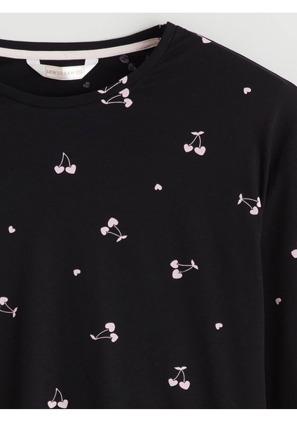 Yeni Sezon Bisiklet Yaka Kiraz Baskılı Kadın Pijama Takımı modelleri