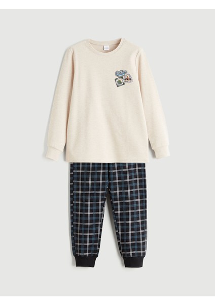 Yeni Sezon Bisiklet Yaka Baskılı Erkek Çocuk Pijama Takımı