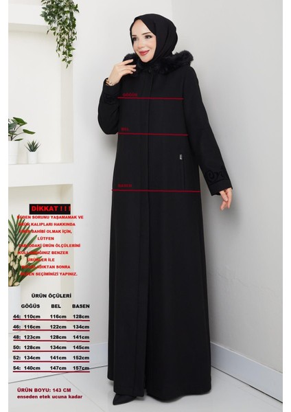 Büyük Beden Siyah Kışlık Kaşe Kadın Pardesü Kapşonlu Akesim 58028 modelleri