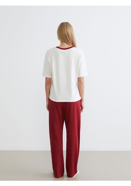 Yeni Sezon Bisiklet Yaka Baskılı Kadın Pijama Takımı fırsatları