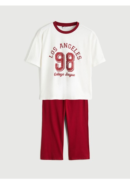 Yeni Sezon Bisiklet Yaka Baskılı Kadın Pijama Takımı indirimleri