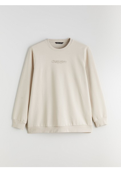 Yeni Sezon Büyük Beden Bisiklet Yaka Baskılı Kalın Erkek Sweatshirt indirimleri