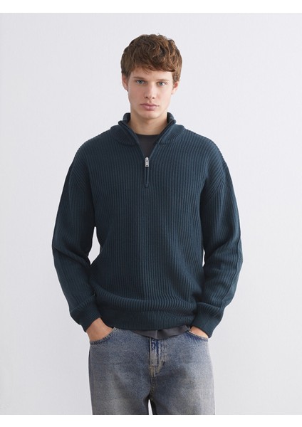 Yeni Sezon Fermuarlı Dik Yaka Erkek Triko Kazak