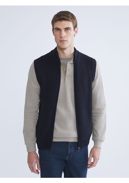 Yeni Sezon Standart Kalıp Dik Yaka Erkek Triko Yelek