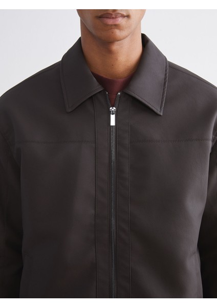 Yeni Sezon Standart Kalıp Gömlek Yaka Erkek Deri Görünümlü Ceket modelleri