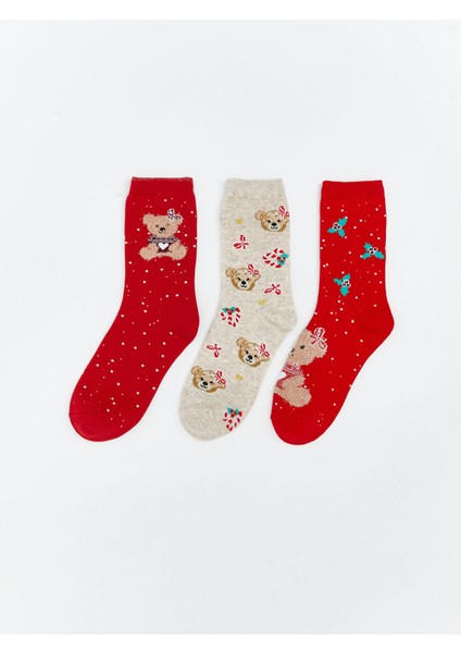 Yeni Sezon Ayı Teddy Desenli Kız Çocuk Soket Çorap 3'lü