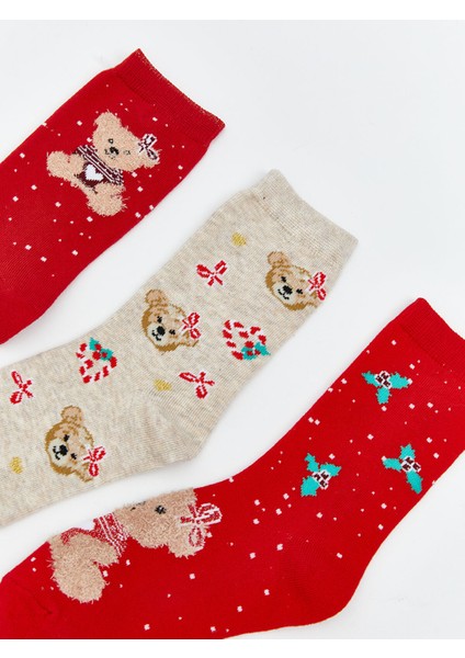 Yeni Sezon Ayı Teddy Desenli Kız Çocuk Soket Çorap 3'lü modelleri