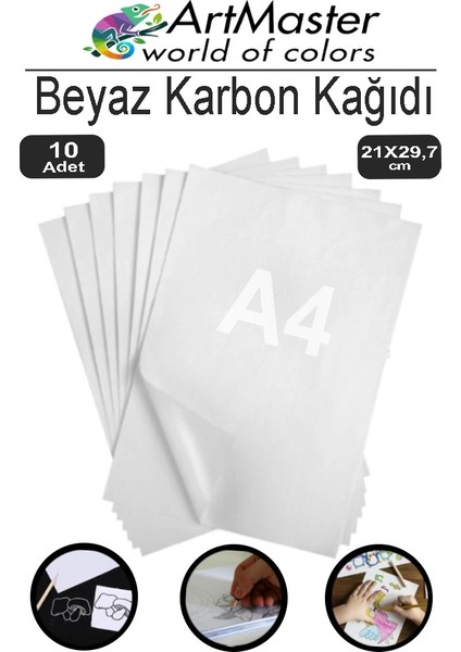 Karbon Kağıdı A4 Beyaz 10 Adet 21X29,7 cm Transfer Kağıdı Kopya Kağıdı Renkli Karbon Kağıdı Ahşap Seramik Metal Cam