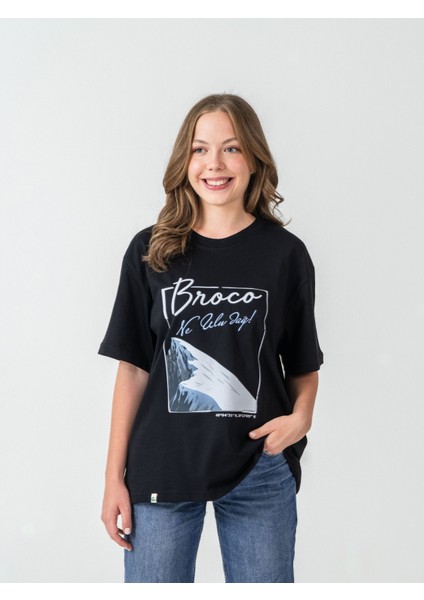 Unisex Erkek/kadın Oversize Bisiklet Yaka %100 Pamuk Uludağ Baskılı T-Shirt