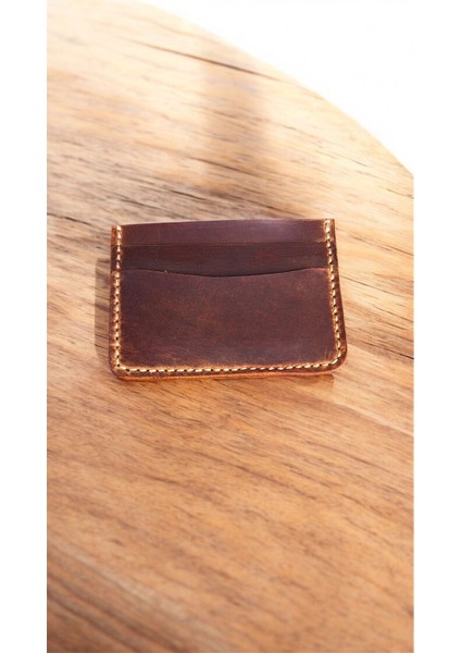 Simona El Yapımı Hakiki Gerçek Deri Kadın Erkek Kart Cüzdan Kızıl Taba