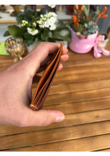 Simona El Yapımı Hakiki Gerçek Deri Kadın Erkek Kart Cüzdan Kızıl Taba fiyatları