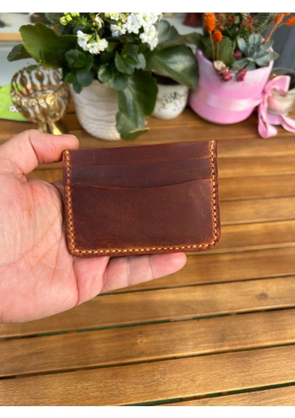 Simona El Yapımı Hakiki Gerçek Deri Kadın Erkek Kart Cüzdan Kızıl Taba modelleri
