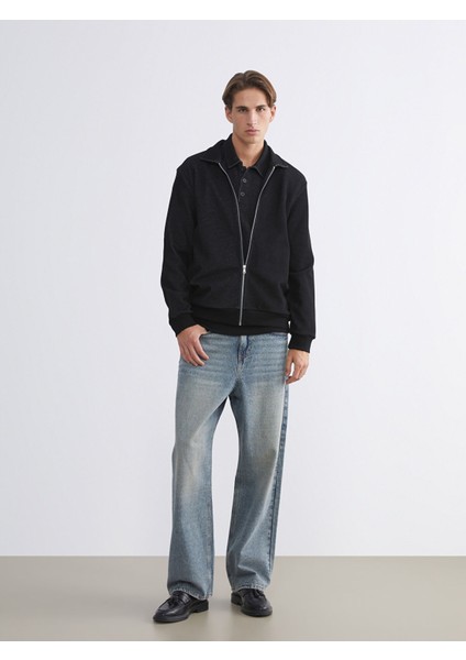 Yeni Sezon Standart Kalıp Polo Yaka Erkek Fermuarlı Sweatshirt fiyatları