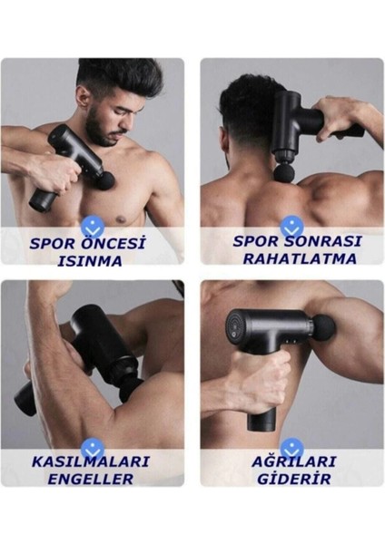 Masaj Tabancası Sporcu Masaj Aleti 4 Başlıklı Şarjlı 6 Fonksiyon Renk Seçilemez