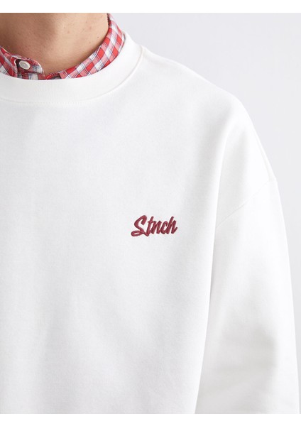 Yeni Sezon Bisiklet Yaka Nakışlı Erkek Sweatshirt modelleri