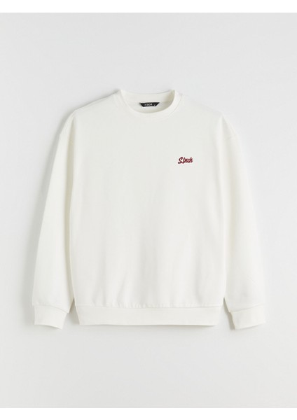 Yeni Sezon Bisiklet Yaka Nakışlı Erkek Sweatshirt indirimleri