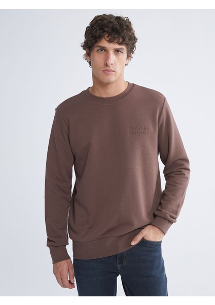 Yeni Sezon Bisiklet Yaka Baskılı Erkek Sweatshirt