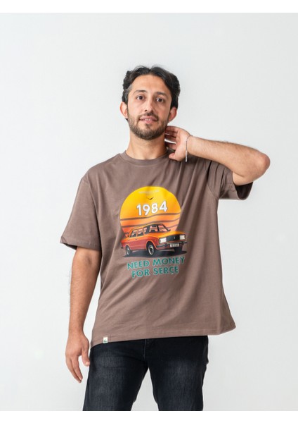 Unisex Erkek/kadın Oversize Bisiklet Yaka %100 Pamuk Serçe Baskılı T-Shirt