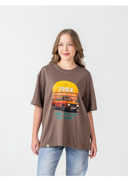 Unisex Erkek/kadın Oversize Bisiklet Yaka %100 Pamuk Serçe Baskılı T-Shirt fırsatları