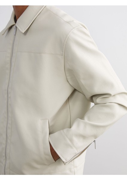 Yeni Sezon Standart Kalıp Gömlek Yaka Erkek Deri Görünümlü Ceket modelleri