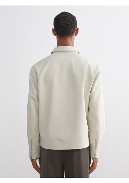 Yeni Sezon Standart Kalıp Gömlek Yaka Erkek Deri Görünümlü Ceket indirimleri