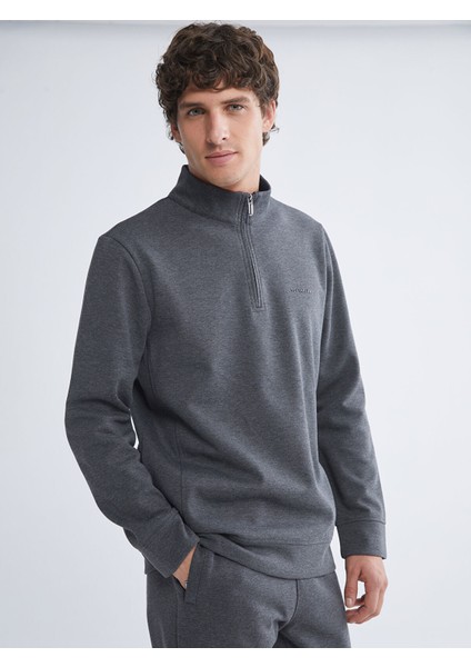 Yeni Sezon Fermuarlı Dik Yaka Uzun Kollu Erkek Sweatshirt