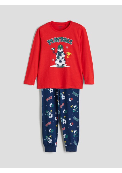 Yeni Sezon Bisiklet Yaka Baskılı Erkek Çocuk Pijama Takımı