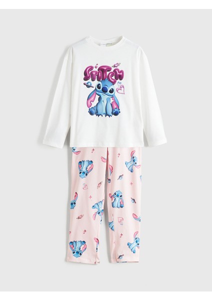 Yeni Sezon Bisiklet Yaka Stitch Baskılı Kız Çocuk Pijama Takımı