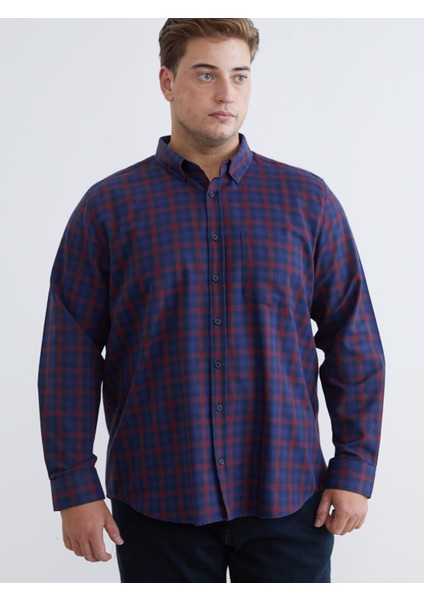 Yeni Sezon Büyük Beden Regular Fit Uzun Kollu Ekose Erkek Gömlek